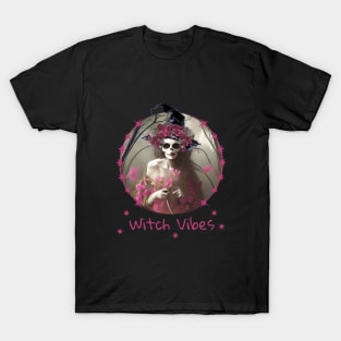 Good Witch and flowers in dark forest for cute Halloween,scary, spooky gothic floral lady T-Shirt